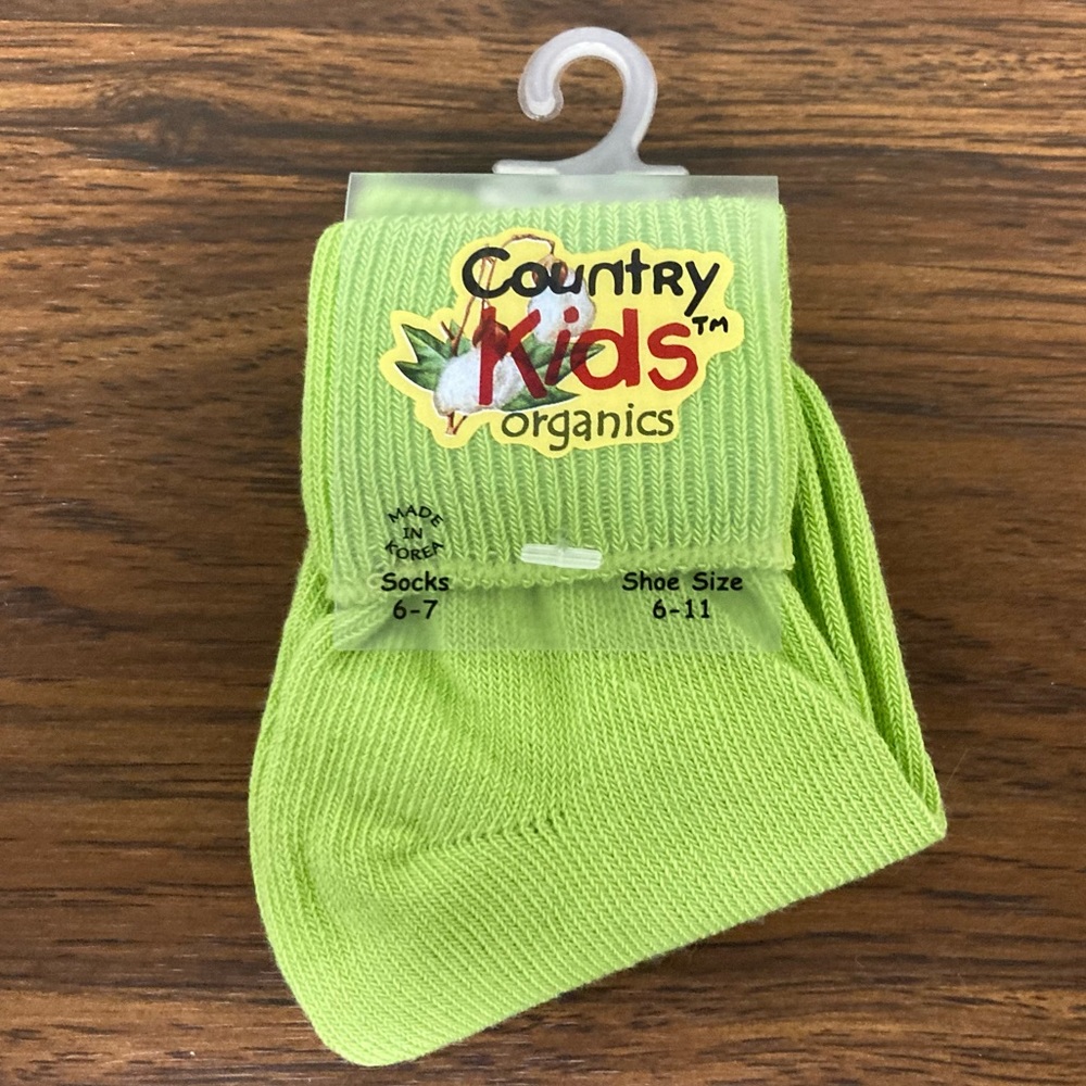 $1 NWT Country Kids Organics Turncuff Handlinked Toe Lime Socks